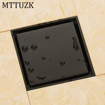 

MTTUZK 4"Oil Bubbed Bronze Black Brass Tile Insert Square Anti-odor Floor Drain Waste Grates Bathroom invisible Shower Drain