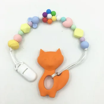

Silicone fox pendant Pacifier Clips BPA Free Baby Teether Hand made Colorful Silicone Bead Clip Holder Pacifier Soother For Baby