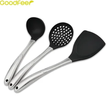 

Goodfeer 3pcs Silicone Cooking Kitchen Utensil Set Heat Resistant Cooking Tools with Stainles Steel Handle Kitchen Gadgets Tools