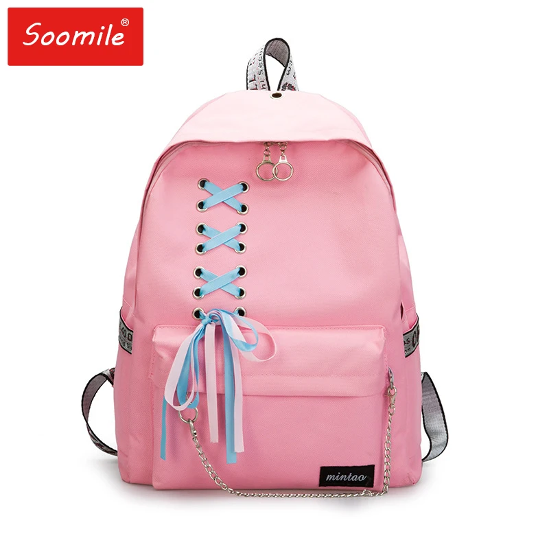 

Fashion Female Backpack Casual School Bags For Girl Teenagers College Canvas Schoolbags Backpacks Chain Bagpack Women Knapsack
