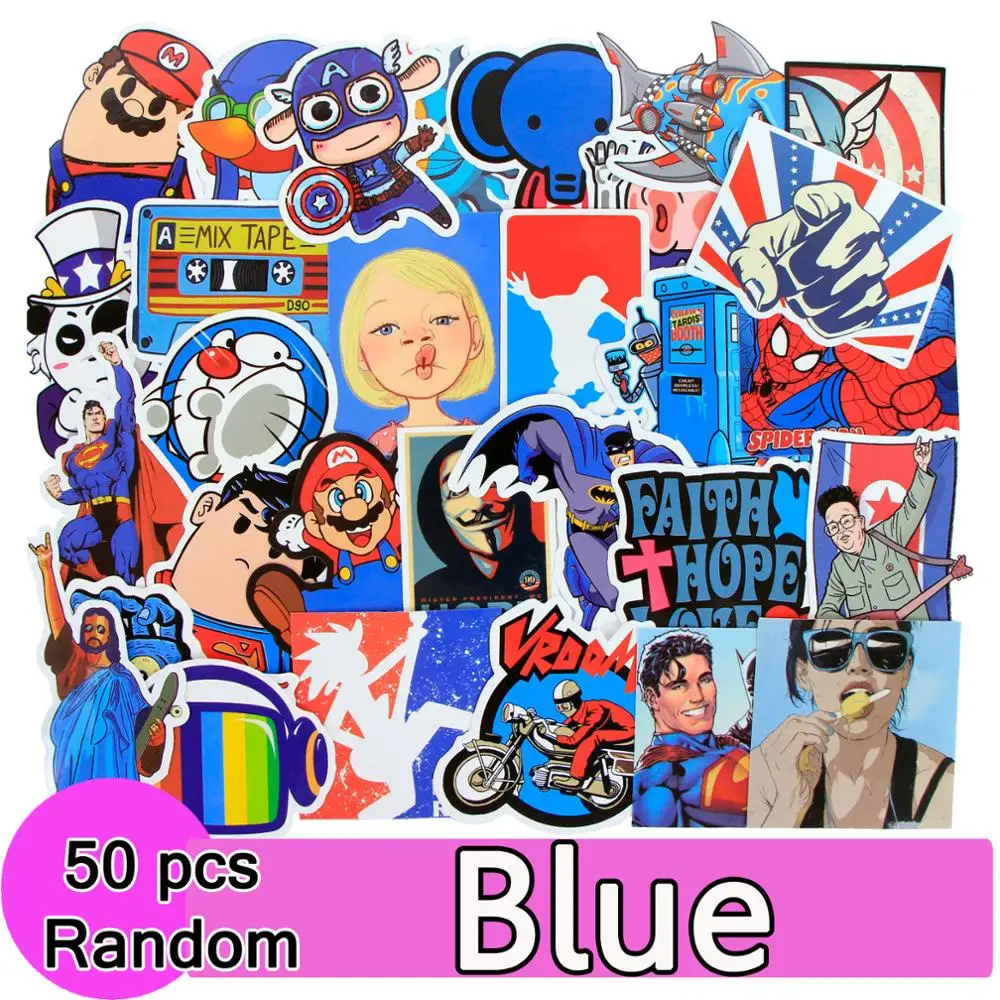 50 Pcs Blue Stickers For Car Motorbike Skateboard Laptop Luggage Phone