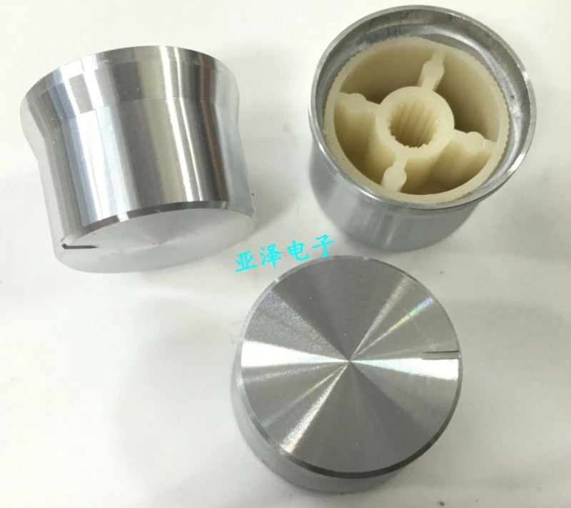 

5pcs Aluminum alloy silver potentiometer cap type knob 23-25*17MM silver light body with indicator 6MM serrated inner hole