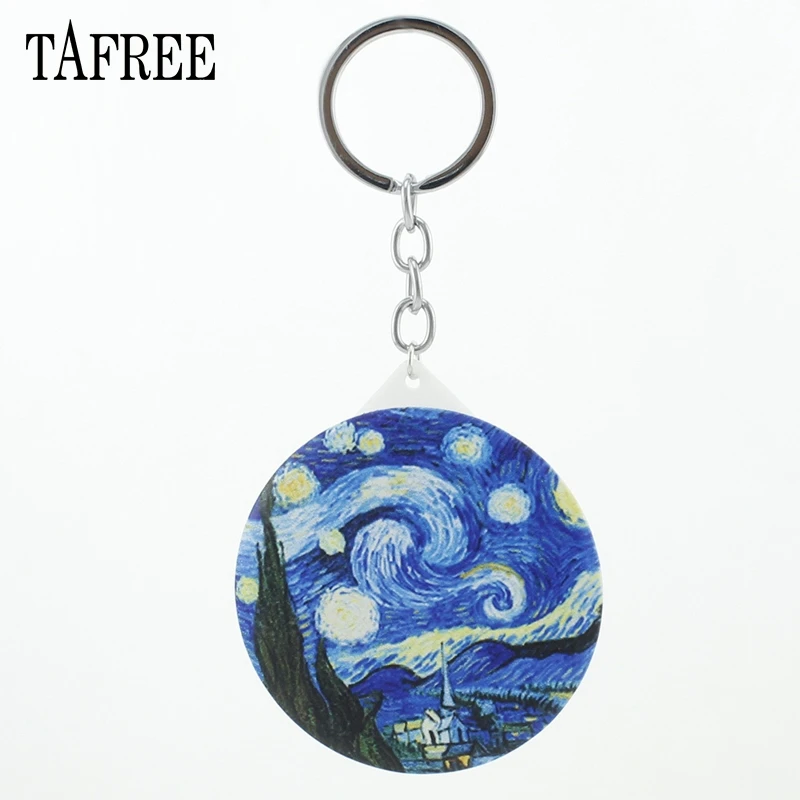 

TAFREE Van Gogh Painting The Starry Night Photo Printed Keychains Mirrror For Women Girls Beauty Tools Key chains Jewelry ZZ76