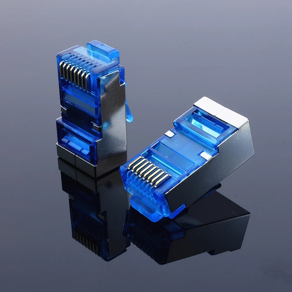 50pcs/lot Blue RJ45 connector Cat6 network connector rj45 plug split type 8P8C stp metal shielded modular terminals HY1532