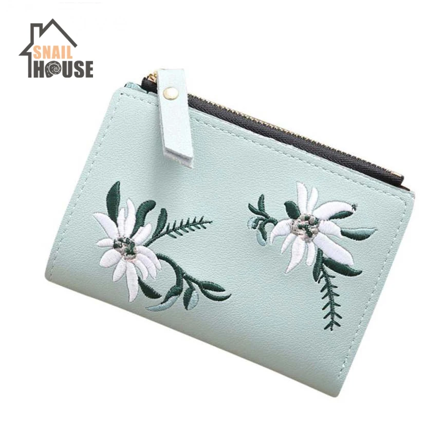 Snailhouse короткий кошелек с вышивкой из искусственной кожи женские кошельки цветочный с застежкой портмоне на молнии сумка для хранения карт