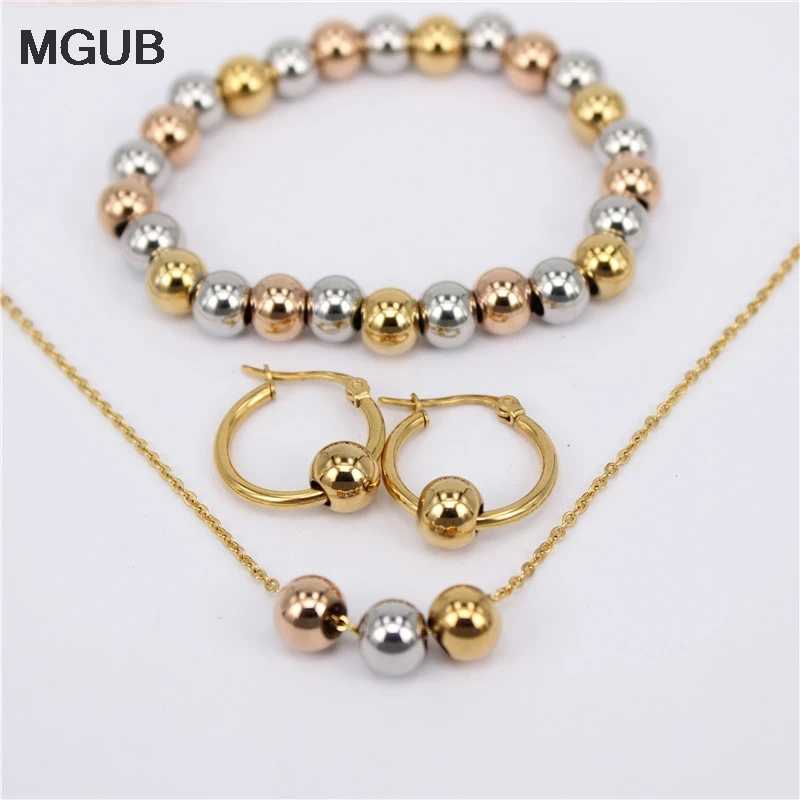

MGUB The New Earring size free 10mm-70mm Three sets of cold and smooth stainless steel beads (bracelet earring necklace)