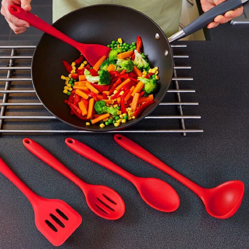 Walfos Cooking Spatula Turner Spoonula Mixing Spoon Slotted Spoon Ladle 5Pcs Kitchen Silicone Cooking Tools Kitchen Utensil Set kitchen utensils