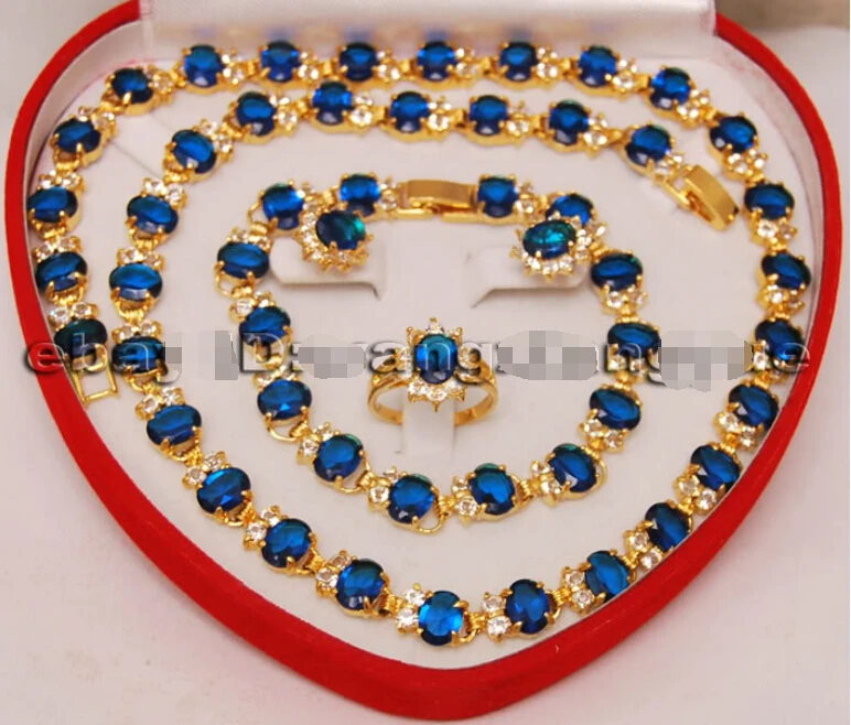 

Hot selling> shippingCharming!Blue Zircon Necklace Bracelet Ring Sets (A0425) -Bride jewelry free shipping