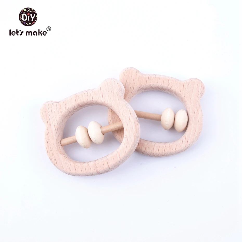 

Let's make 5pcs Beech Wood BPA Free Bear Head Baby Shower Gift Rattle Montessori Newborn Baby Toys Developmental Rattles
