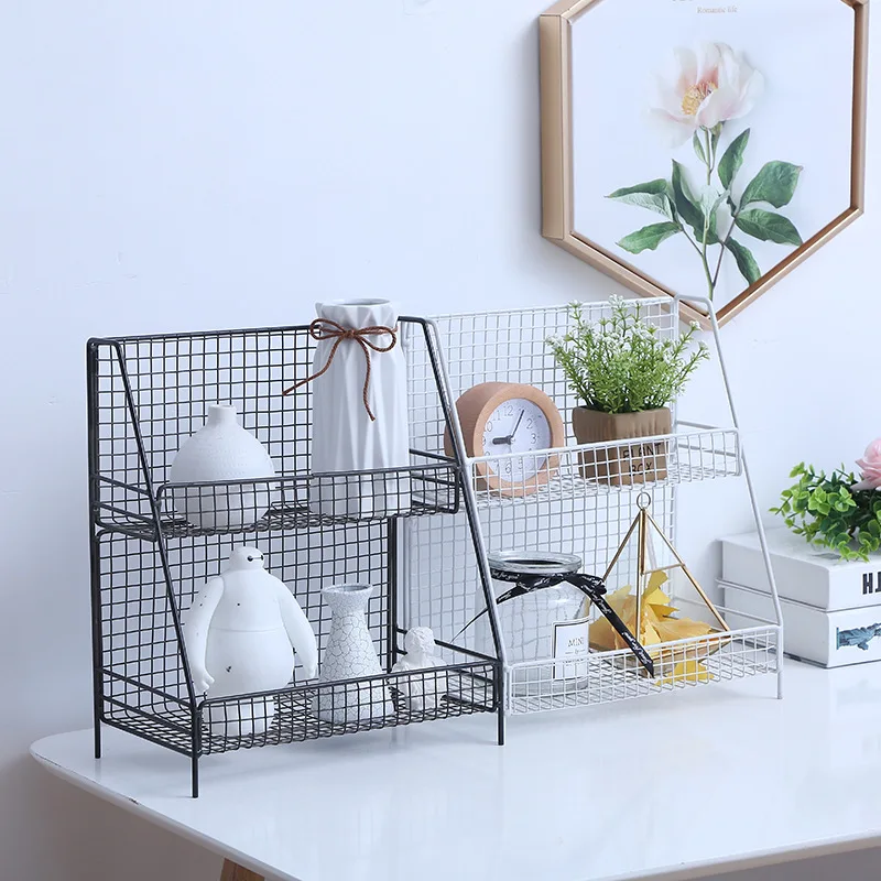 

Nordic High-grade Wrought Iron Racks Cosmetics Kitchen Double-layer Desktop Finishing Storage Rack