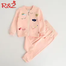 R& Z/комплект одежды для маленьких девочек, г., осенняя хлопковая куртка на молнии с длинными рукавами и принтом+ повседневные штаны спортивный костюм из 2 предметов для детей, k1