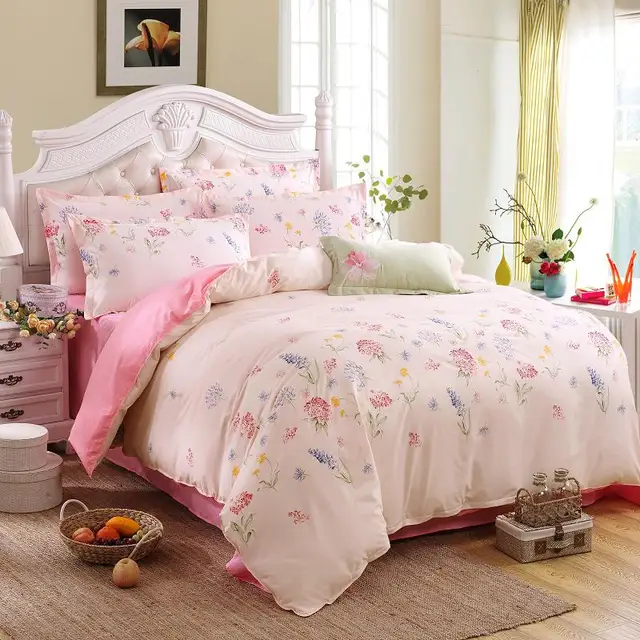 Wholesale unique design polyester/cotton duvet cover pink flat sheet