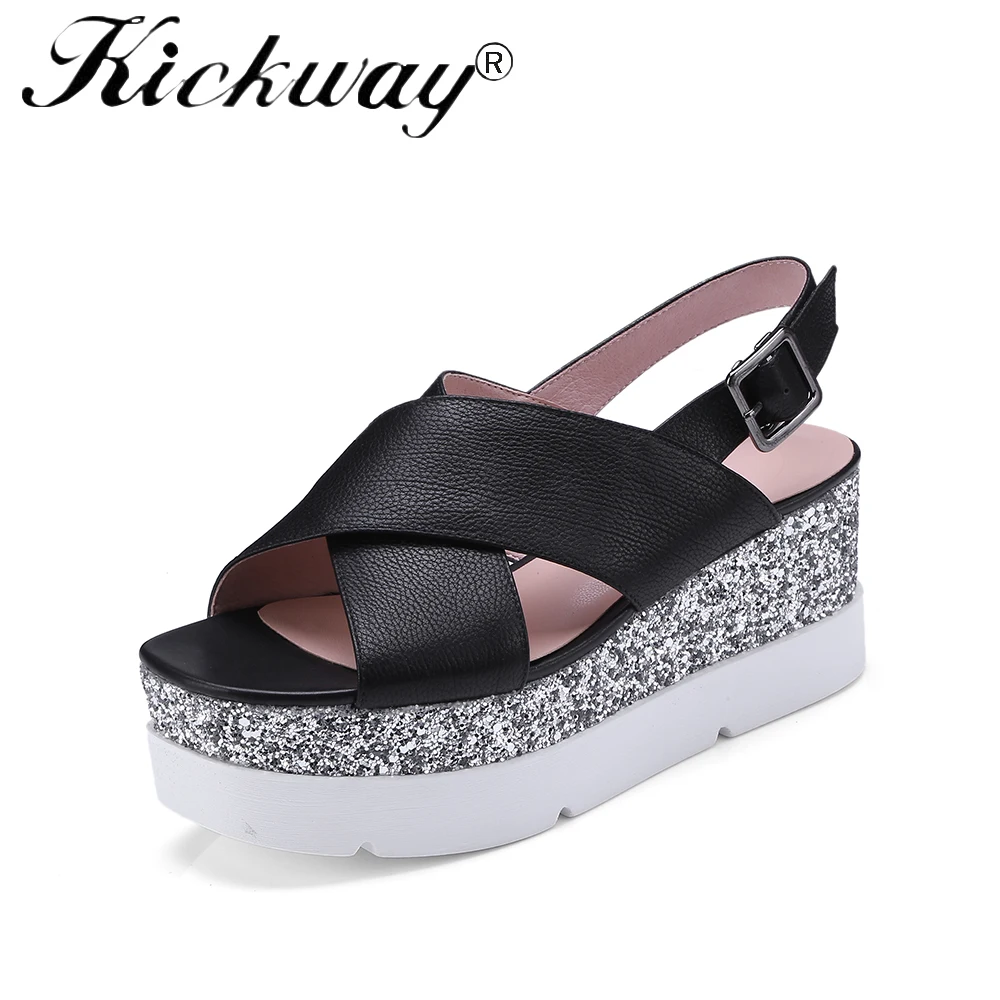 

Kickway Drop shipping 2018 Women shoes summer new style women's sandals Flat platform Sandals Women Wedge Sandals Plus Size 42