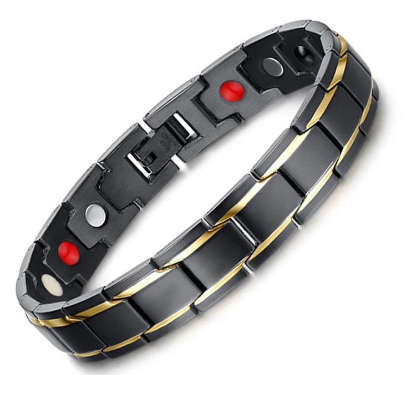 

8.5inch Top Quality Health Men Bracelet Bangle 316L Stainless Steel Magnetic Care Jewelry Black & Gold Color