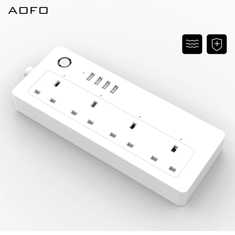 AOFO WiFi силовая полоса, стандарт Великобритании, 100-240 В, 13А, номинальная умная розетка-удлинитель alexa и google home Tuya App USB