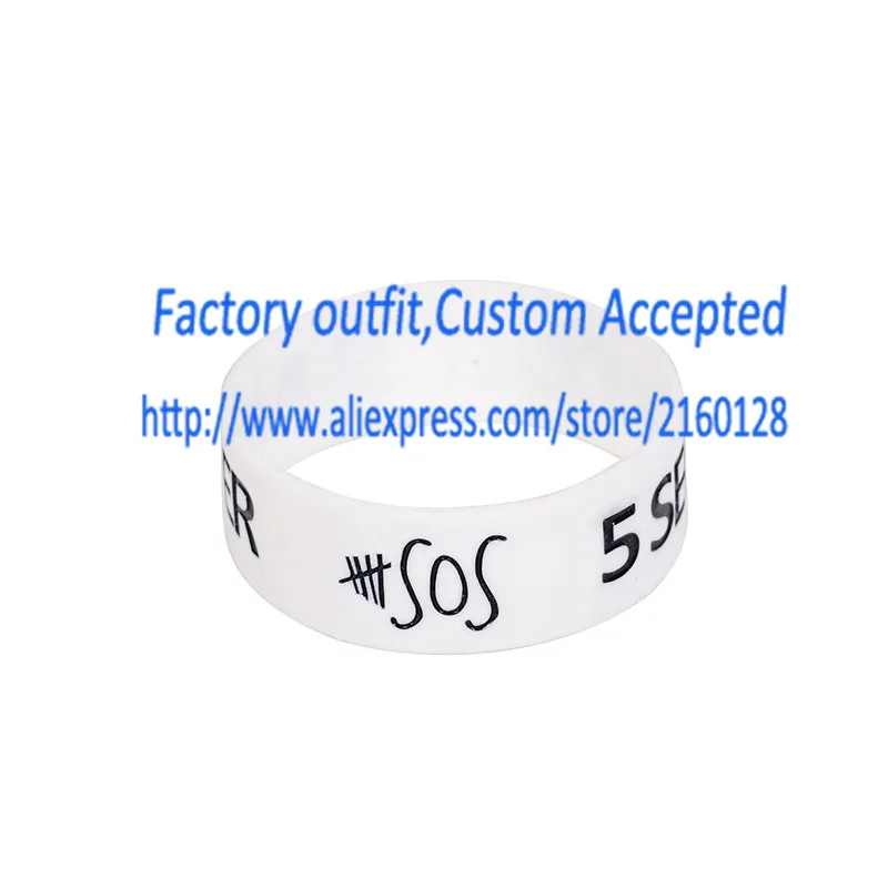 1PC 1" Wide 5SOS Silicone Wristband Bracelet for Music Fans Adult Size Retail