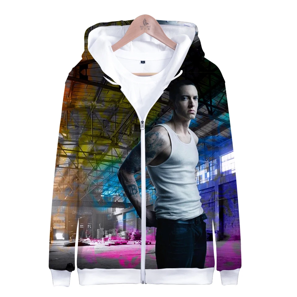 Толстовка EMINEM с 3D принтом в стиле хип хоп на молнии для мужчин и женщин длинным