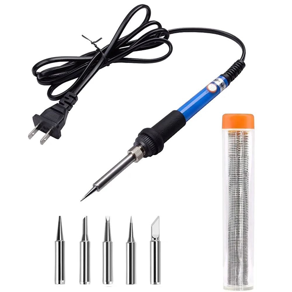 Electric Soldering Iron Kit 60W Adjustable Temperature Welding Solder Wire 110V Adjustable Temperature Soldering Iron Set #0.9 Electric Soldering Iron Kit 60W Adjustable Temperature Welding Solder Wire 110V Adjustable Temperature Soldering Iron Set #0.9