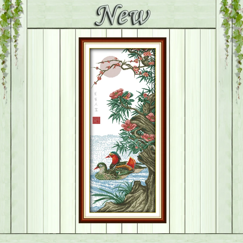 

Happy family Mandarin duck decor diy painting counted print on canvas DMC 11CT 14CT Cross Stitch kits embroidery needlework Sets