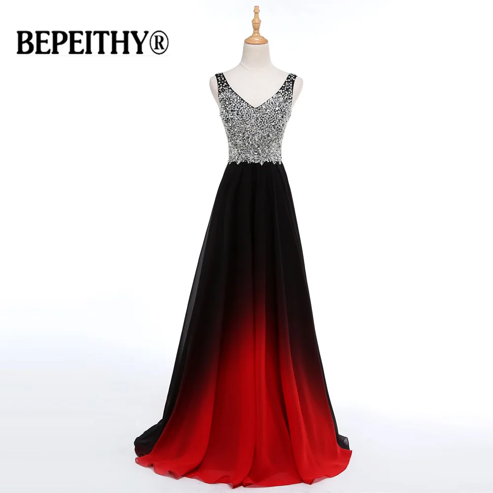 

Evening Party Double V Black Elegant Long Formal Gowns Beadings Top Ever Pretty 2019 Vestido Longo Evening Dresses Real Photos