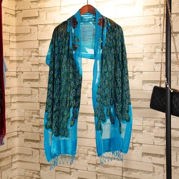 

Purple Shawls Embroidery Peacock Scarf Shawl Handmade Beaded Pashmina Scarves Women's Bufanda Velvet Silk Cape Mantilla Chal