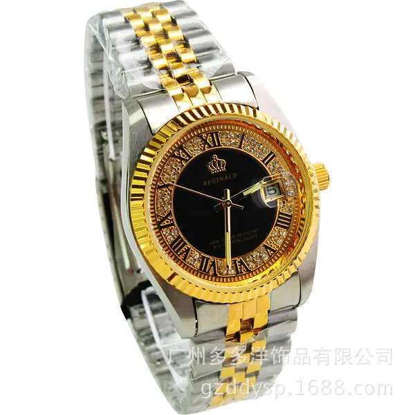 2016 Luxe Hk Reginald Merk Polshorloge Golden Blue Quartz Horloge Dress Party 50M Water Resistant Man Vrouw Liefhebbers horloges AliExpress