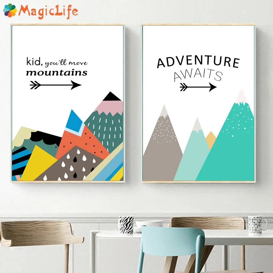 

Cartoon Mountain Indian Tribe Quote Decor Wall Art Canvas Painting Nordic Posters Wall Pictures Kids Room Decorative Unframed