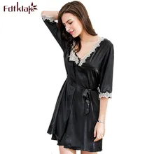 Fdfklak 2 предмета Для женщин pightgown Наборы для ухода за кожей сезон: весна–лето сексуальное женское белье Для женщин шелковый халат черный/цвет красного вина женская ночная сорочка и халат q514