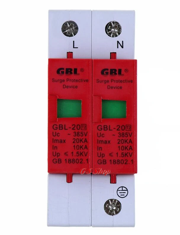 

1P+N 2 pole 2P 385V AC 30KA~60KA protection Protective surge arrester Surge Protector device SPD
