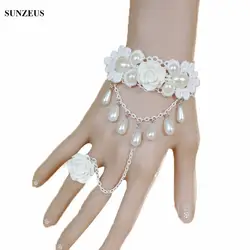 Модные Свадебные аксессуары Свадебные перчатки жемчуг Кружево браслет с кольцо цветок принцесса Ганц De Mariage 2017 fi001