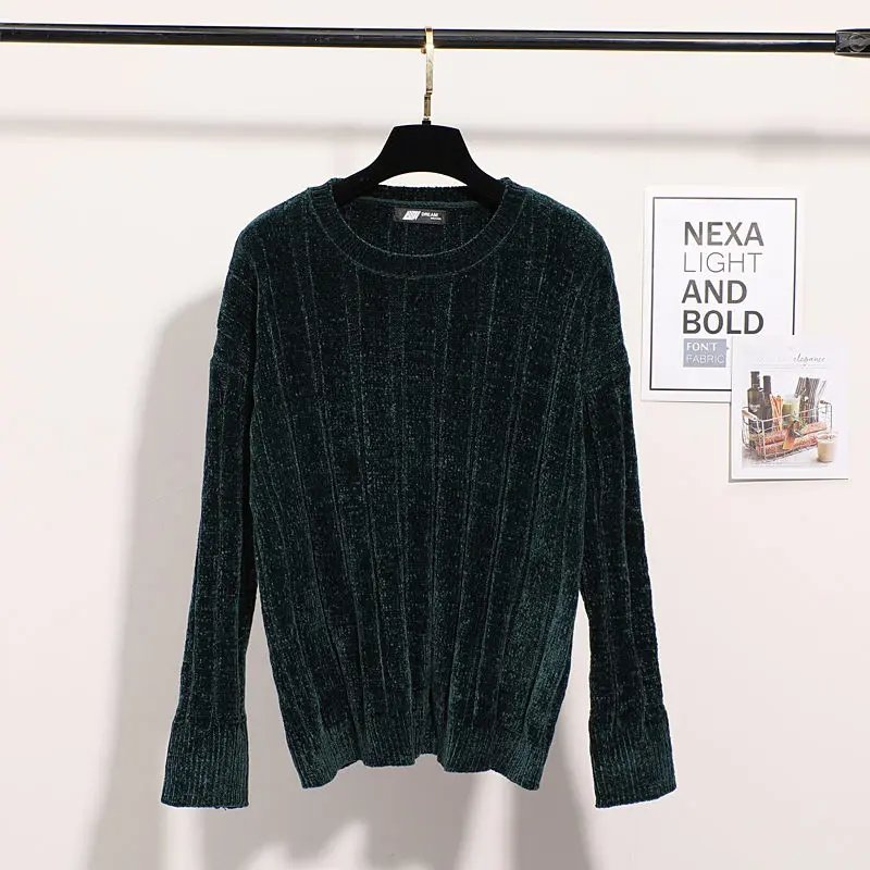 Women Sweaters Chenille Retro Velvet Loose Long Sleeve Elastic Knitted Lady Pullovers Female Winter Short Sweaters Mujer Femme