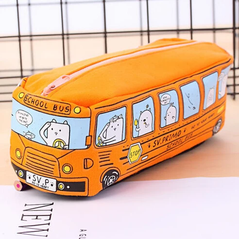 Милый мультфильм автобус пенал-конверт сумки молния ручка коробки школьные канцелярские косметичка контейнер для хранения случае - Цвет: Оранжевый
