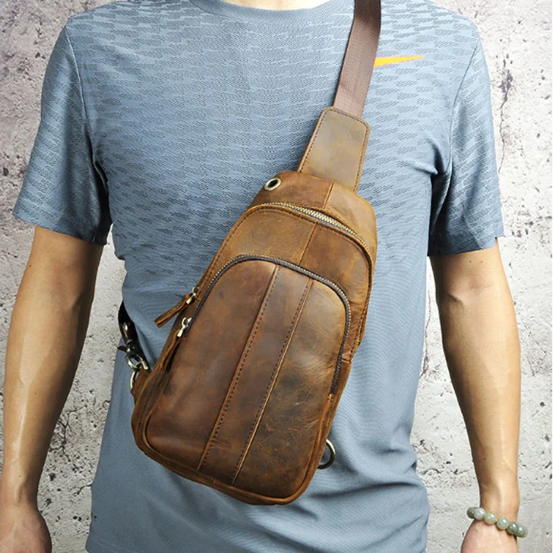 High quality Men Crazy Horse Cowhide Crossbody Chest Bag Vintage brand ...