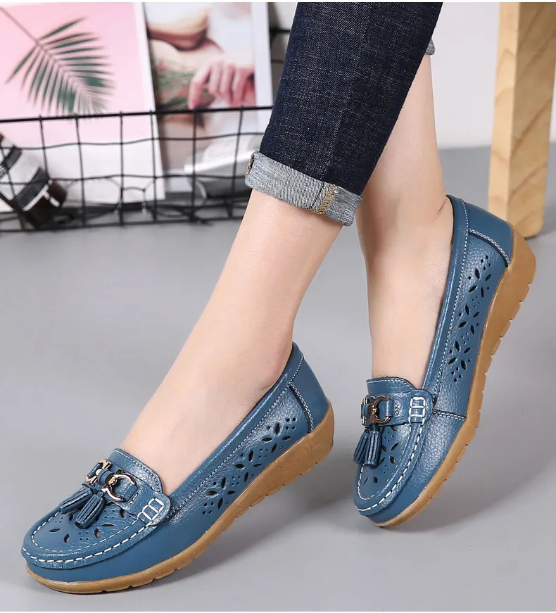 Casual shoes flats female fashion women summer genuine leather slip on women shoes loafers solid comfortable shoes woman