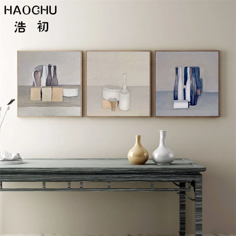 

HAOCHU Handmade Reproduction Giorgio Morandi Oil Painting On Canvas Natura Morta Bottles Art Pictures Wall Poster for Home Decor