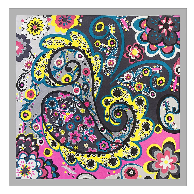 

MENGLINXI 60cm*60cm 2019 New Luxury Brand Bohemia Paisley Women Twill Silk Scarf Small Square Scarves Print Headband Hijab