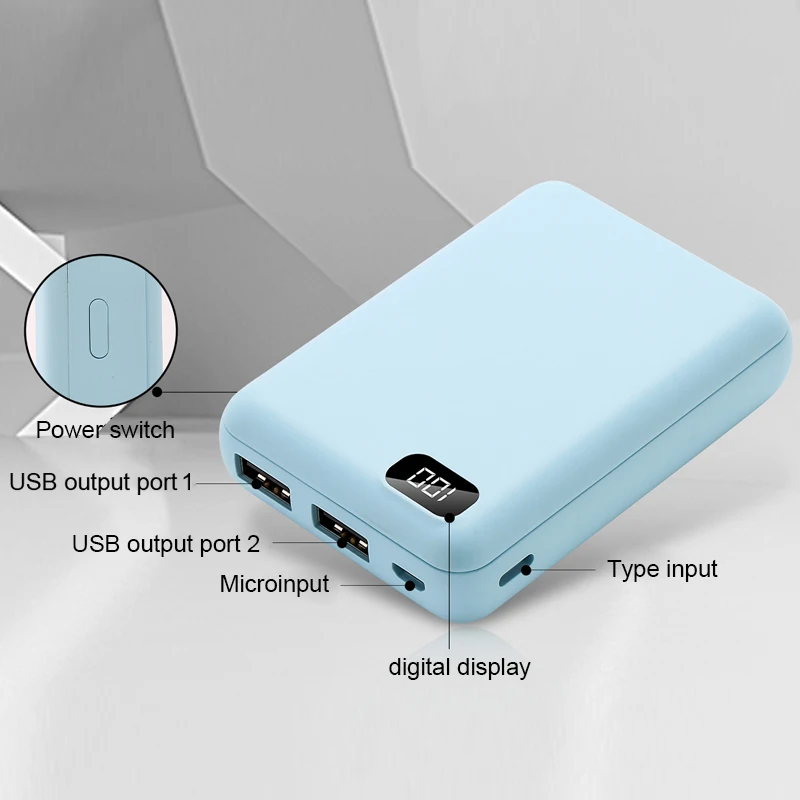 Для xiaomi power bank портативное зарядное устройство 2 usb type C Mini power Bank 10000 mAh power bank для iPhone Внешняя батарея Poverbank