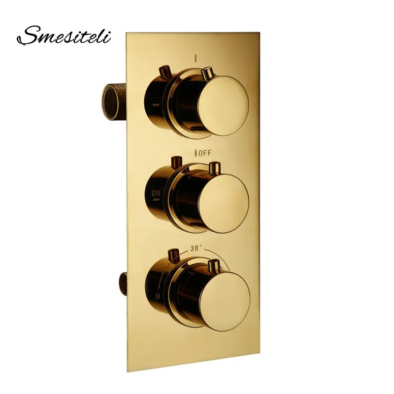 

Smesiteli Gold Brass 3 Dial 3 Way Thermostatic Control Mixing Valve Faucet Bath Bathtub Shower Diverter Valve Hot & Cold Taps