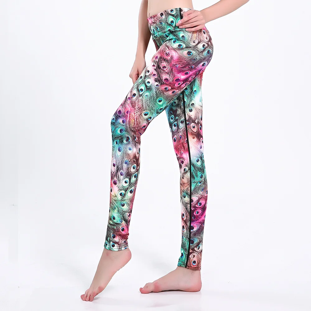 High Quality Feathers Color Printing Fitness Legging Elasticity Plus Size Leggins High Waist