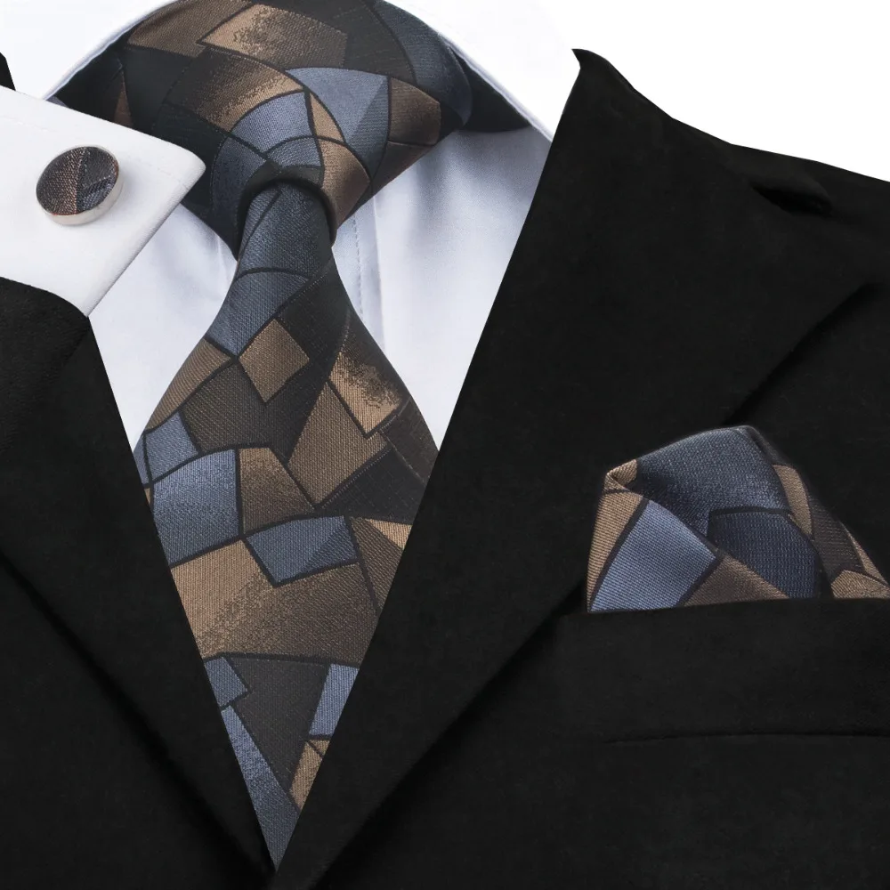 SN 980 Mens Silk Fashion Geometric Neckties Tie handkerchief Cufflinks