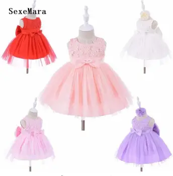 

New 5 Colors Baby Girl Dress 3M-2T Baby Girls Birthday Dresses with Sash Bow Vestido Infant baptism Christening dress