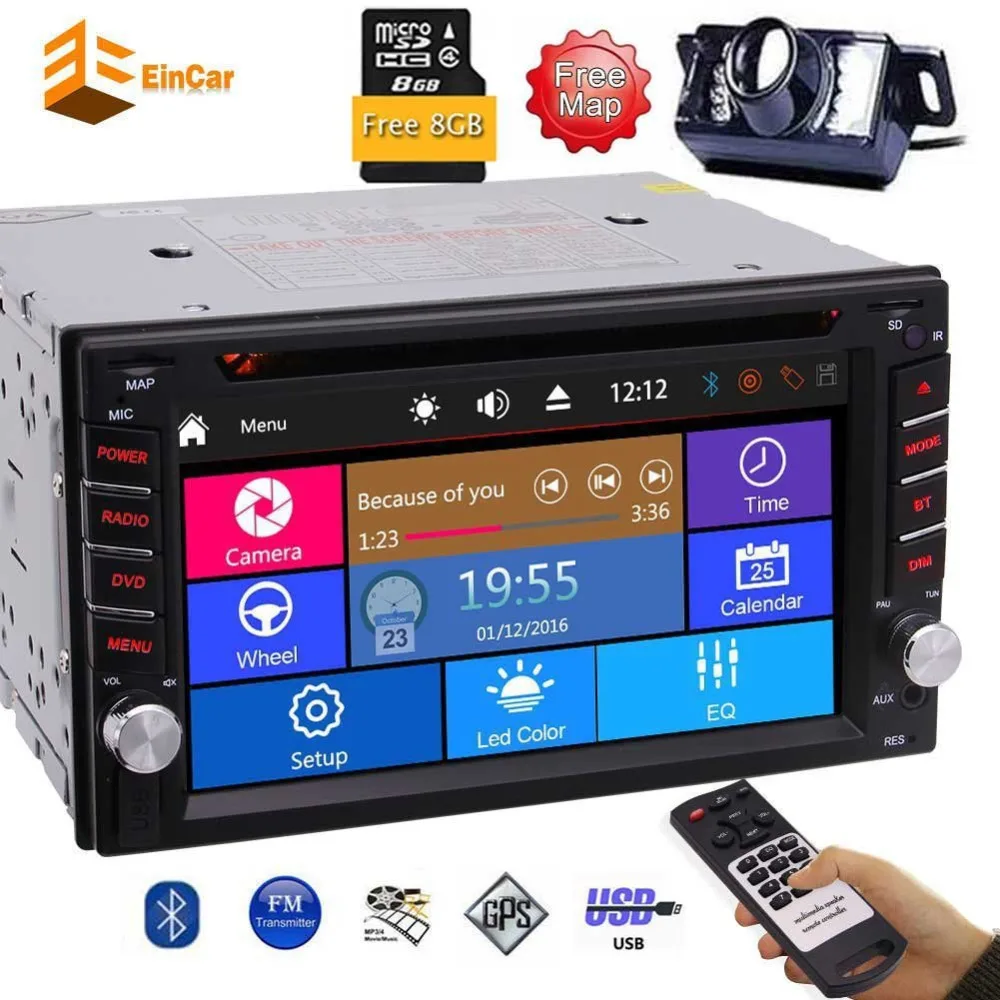 

6.2" Double DIN Car Electronics Stereo GPS Navigation Radio Headuit Touch Screen Car DVD Player In-dash Audio AM/FM Radio+camera