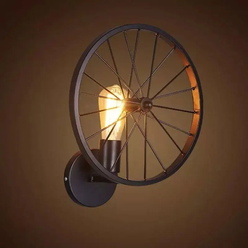 

Loft retro wall lamp creative restaurant bar lights American country wrought iron industrial wind wheel wall sconce bra