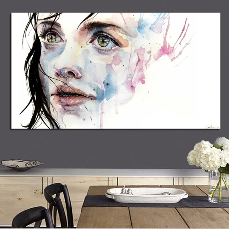 Creative Watercolor Girl Face Abstract Figures Oil Painting Print