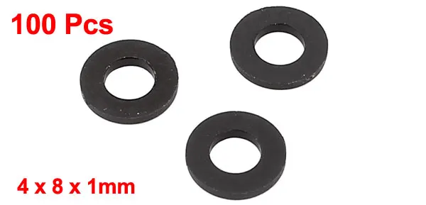 100pcs Round Insulation Nylon Flat Spacer Washer Gasket Ring 4 x 8 x 1mm  Black