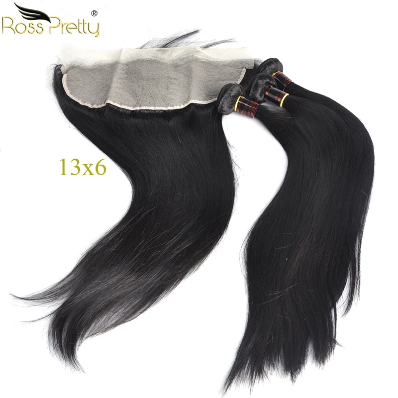 

Ross Pretty Remy Hair Bundles With Frontal Transparent 13x6 Pre Pluck Brazilian Straight Hair Weave with Lace Frontal Human Hair