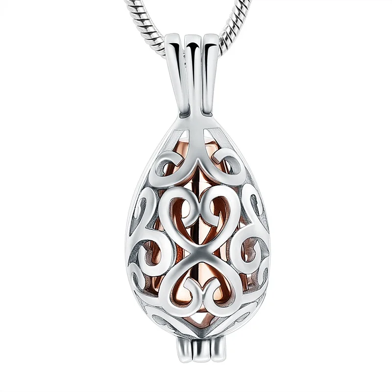 

IJD20002 Stainless Steel Teardrop Memorial Locket With a Rose Gold Mini Tube Urn Inside to Put Loved One's Ashes in