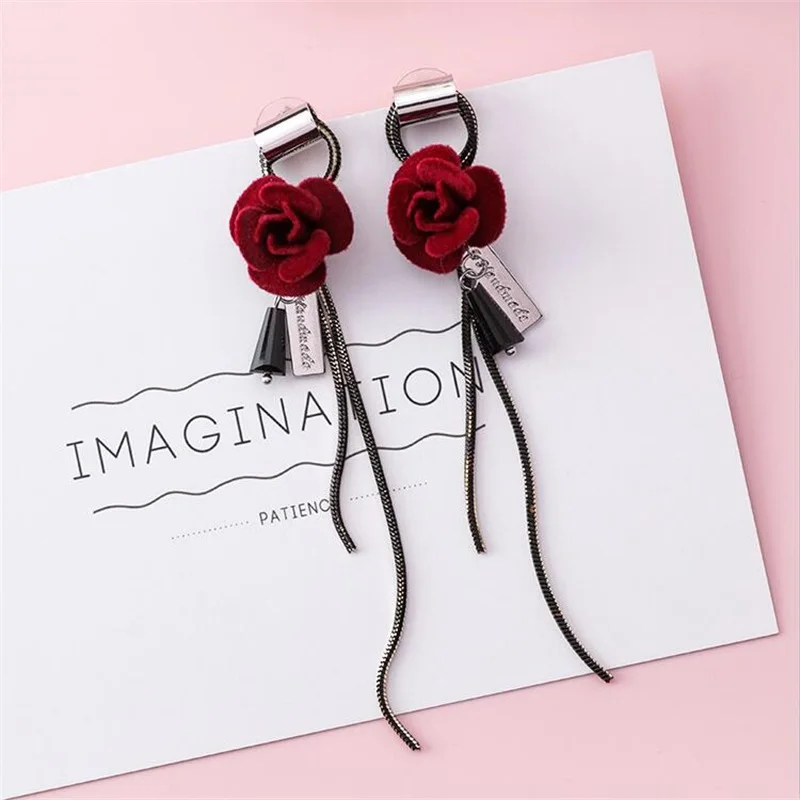 Сладкий красный цветок женские ювелирные изделия мода Японский Корейский темперамент длинный лепесток жемчужные серьги Подарки для невесты