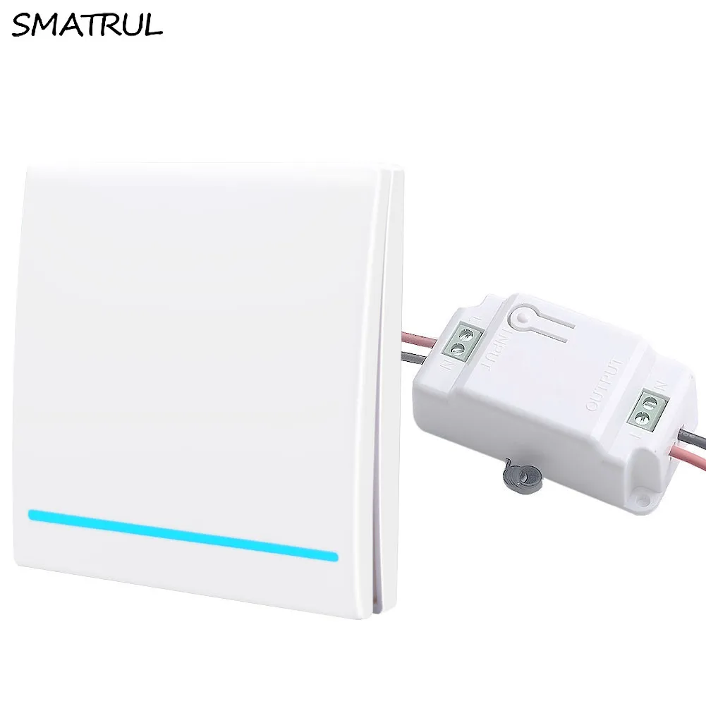 

SMATRUL 433Mhz Wireless Switch Light Smart Push RF Remote Control AC 110V 220V Receiver 50M Wall Panel Button Bedroom Lamp 1000W