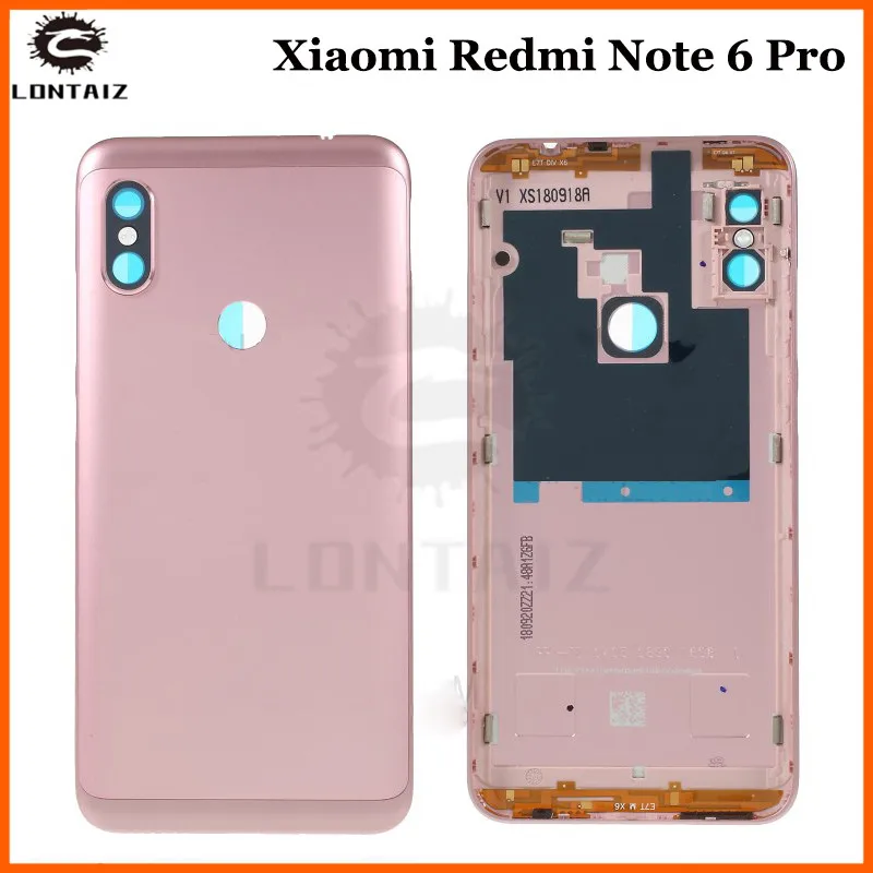 Чехол для Xiaomi Redmi Note 6 Pro, задняя крышка, корпус, дверной чехол, панель+ стекло для камеры, объектив+ боковые клавиши, запасные части - Цвет: Pink